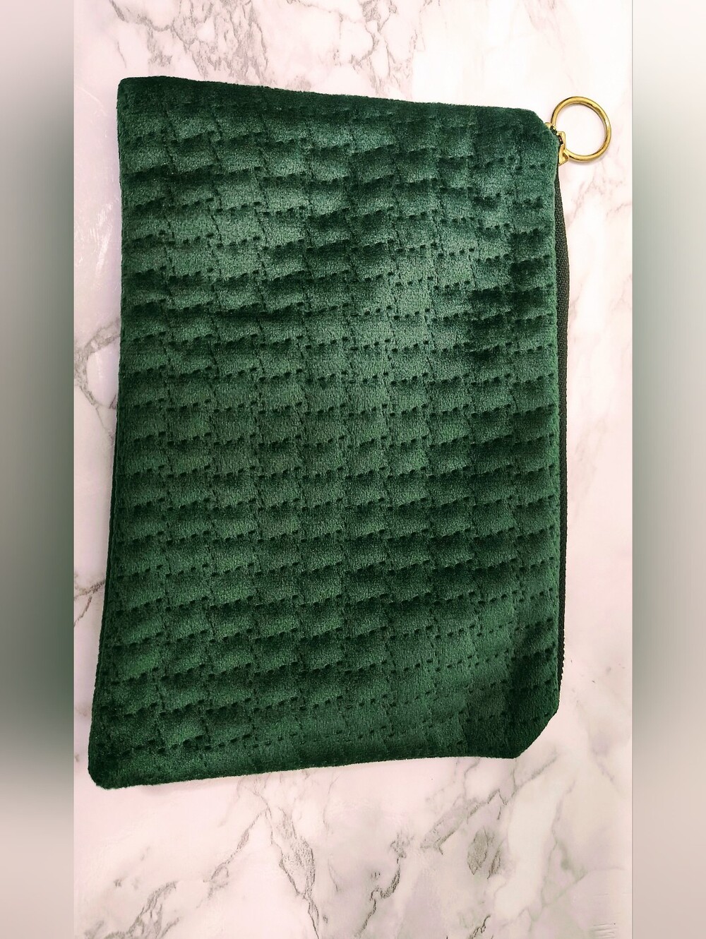 Quilted Velvet Multi-Purpose Zip Pouch Cosmetic Wallet Organizer Deep Green